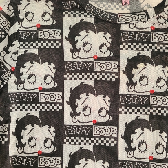 Dolls Kill Betty Boop Checkered Long Sleeve Tee - Black and White - Picture 3 of 7